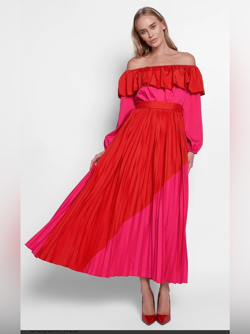 Margarite Off-Shoulder Two-Tone Maxi Dress